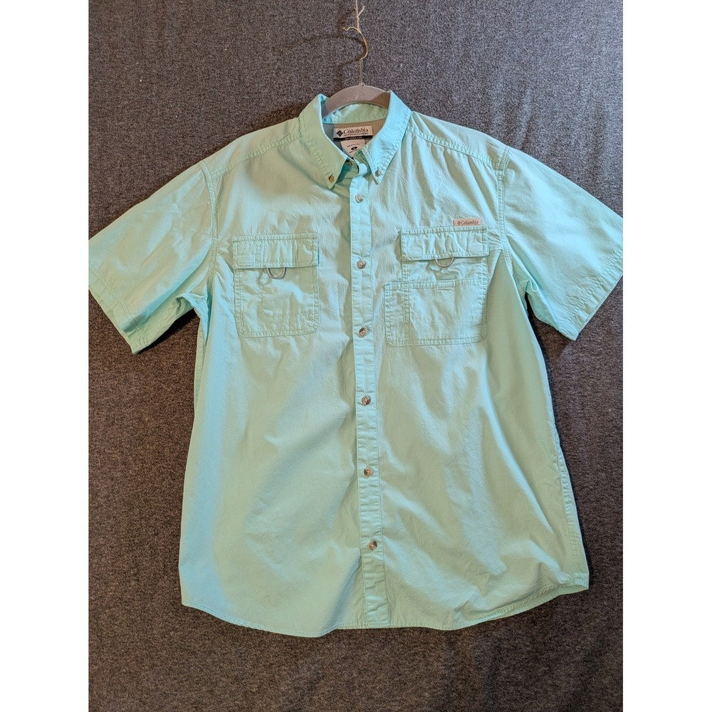 Columbia PFG Men's M Teal Short Sleeve Button-Up Fishing Shirt Breathable